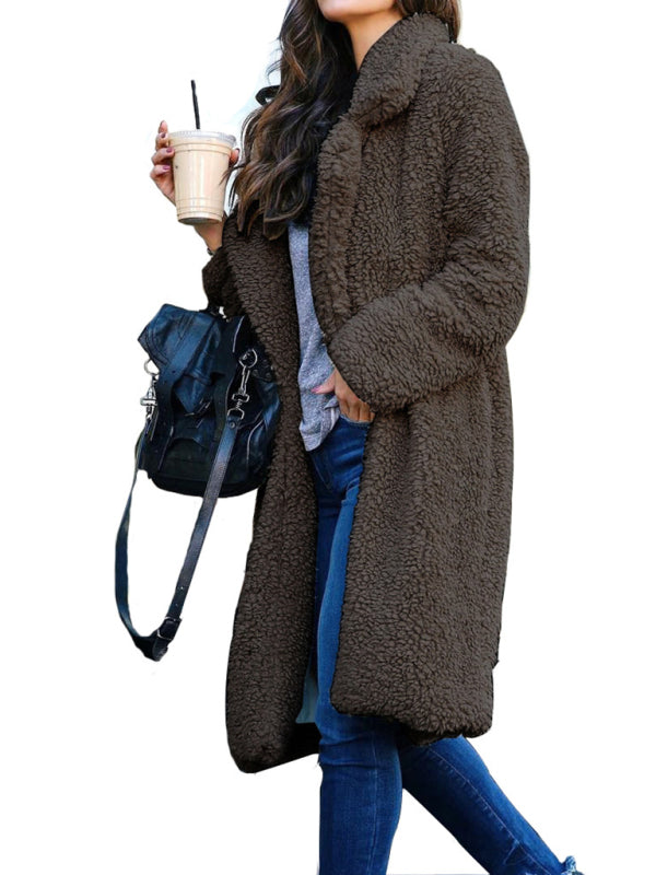 Women's Coat faux fur lapel elegant long thick warm