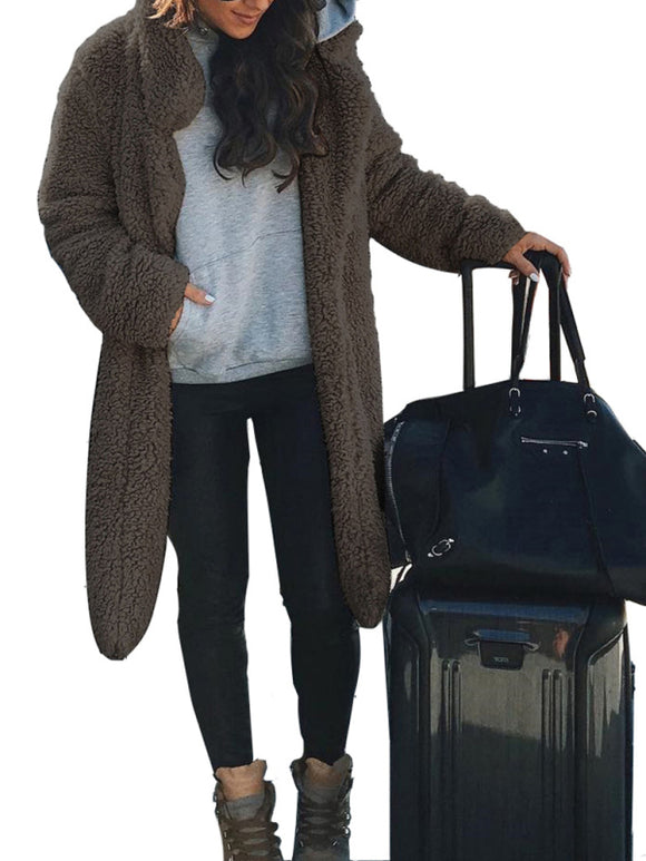 Women's Coat faux fur lapel elegant long thick warm