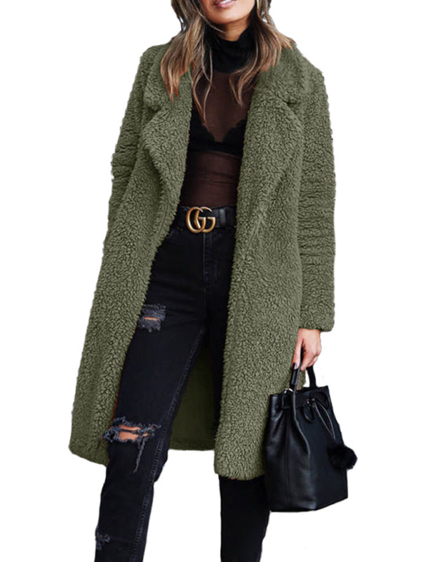 Women's Coat faux fur lapel elegant long thick warm