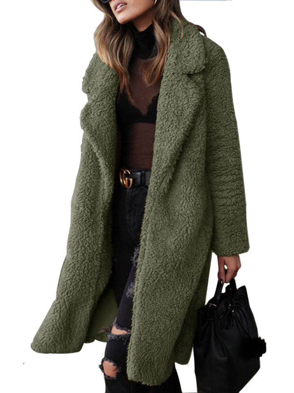 Women's Coat faux fur lapel elegant long thick warm