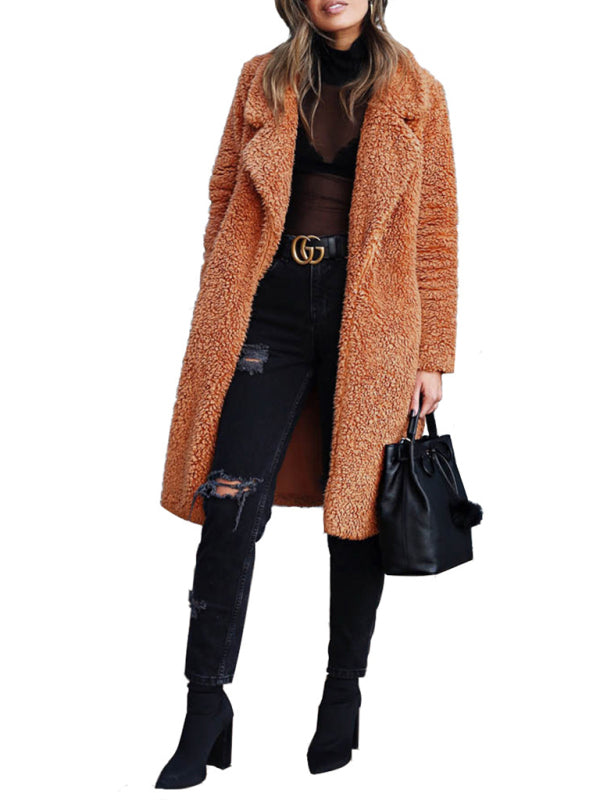 Women's Coat faux fur lapel elegant long thick warm