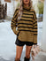 Women's sweater knitted striped elegant with turtleneck, long sleeve top