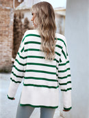 Women's sweater knitted striped elegant with turtleneck, long sleeve top