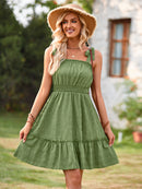 Women's Mini Dress flared with ruffles sleeveless with tied shoulders