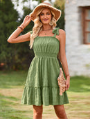 Women's Mini Dress flared with ruffles sleeveless with tied shoulders