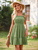 Women's Mini Dress flared with ruffles sleeveless with tied shoulders