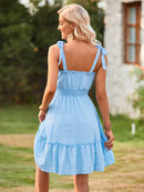 Women's Mini Dress flared with ruffles sleeveless with tied shoulders