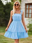 Women's Mini Dress flared with ruffles sleeveless with tied shoulders