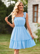 Women's Mini Dress flared with ruffles sleeveless with tied shoulders