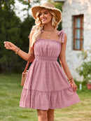 Women's Mini Dress flared with ruffles sleeveless with tied shoulders