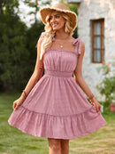 Women's Mini Dress flared with ruffles sleeveless with tied shoulders