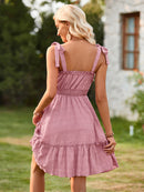 Women's Mini Dress flared with ruffles sleeveless with tied shoulders