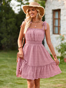 Women's Mini Dress flared with ruffles sleeveless with tied shoulders