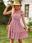 Women's Mini Dress flared with ruffles sleeveless with tied shoulders