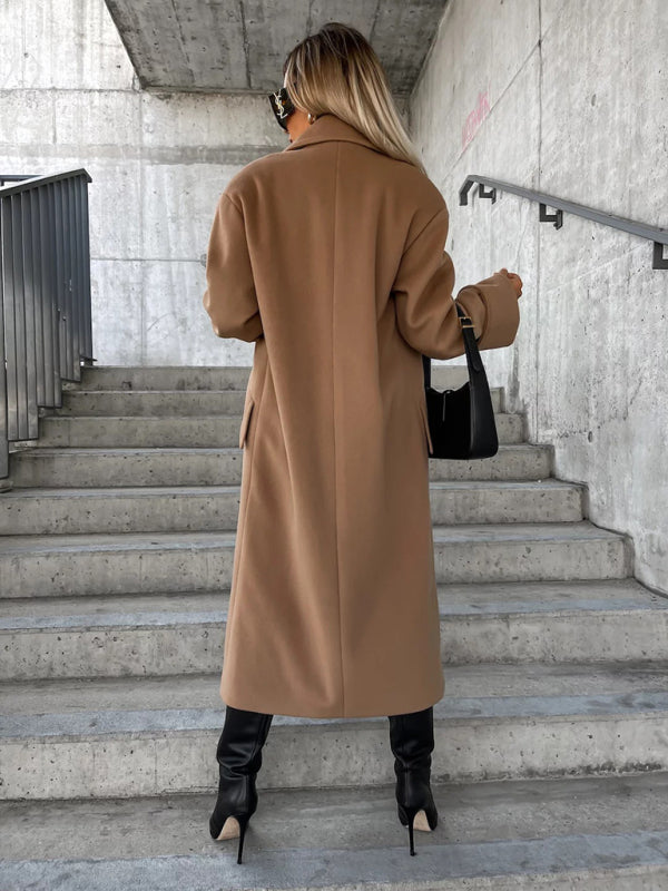 Women's coat wool double-breasted elegant long sleeve