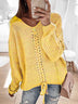 Women's sweater knitted lace-up elegant, long sleeves and v-neck, loose
