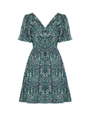 Women's Mini Dress flared short sleeves elegant, fish scale print