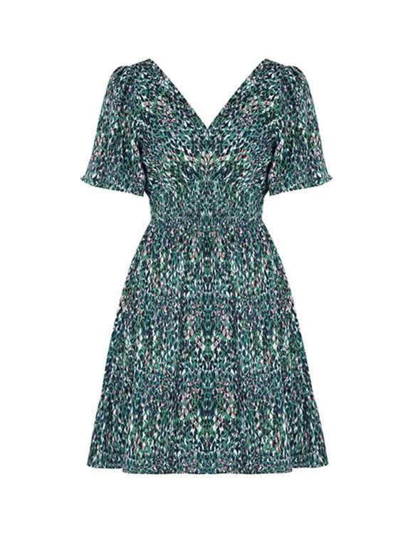 Women's Mini Dress flared short sleeves elegant, fish scale print