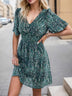 Women's Mini Dress flared short sleeves elegant, fish scale print