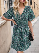 Women's Mini Dress flared short sleeves elegant, fish scale print