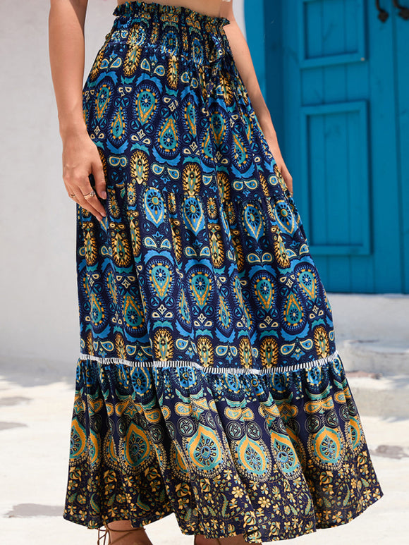 Women's skirts maxi bohemian pleated fluid elegant, graphic print