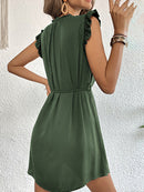 Women's Mini Dress elegant Ruffle, patchwork design, flying sleeves