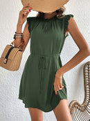 Women's Mini Dress elegant Ruffle, patchwork design, flying sleeves