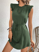 Women's Mini Dress elegant Ruffle, patchwork design, flying sleeves