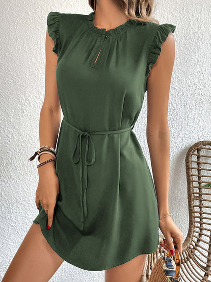 Women's Mini Dress elegant Ruffle, patchwork design, flying sleeves
