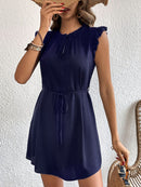 Women's Mini Dress elegant Ruffle, patchwork design, flying sleeves