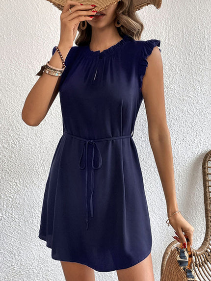 Women's Mini Dress elegant Ruffle, patchwork design, flying sleeves