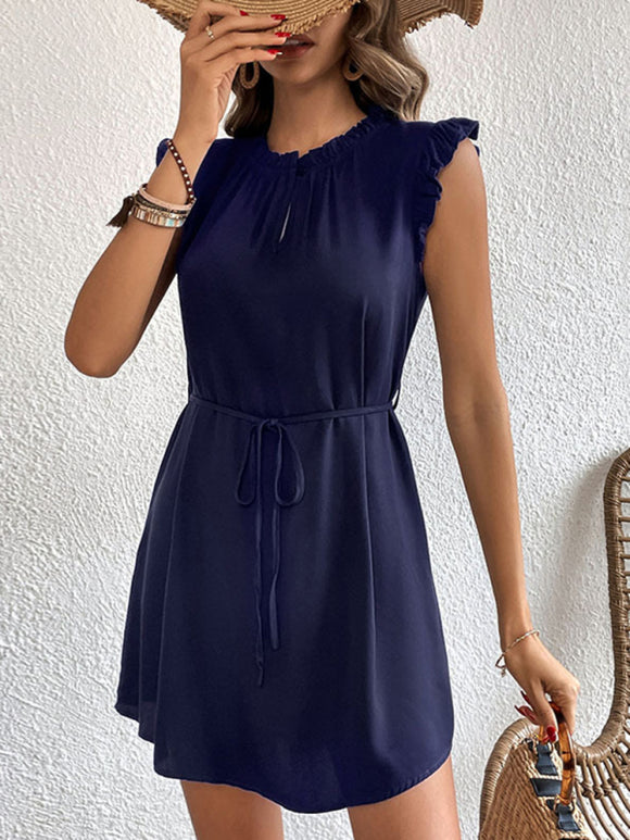 Women's Mini Dress elegant Ruffle, patchwork design, flying sleeves