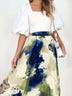 Women's skirt long elegant pleated trapeze, high waist, printed
