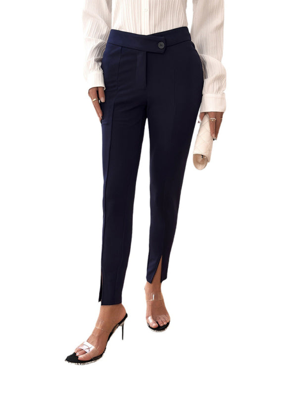 Women's pants fitted Elegant , slim fit with front slit, split for the office