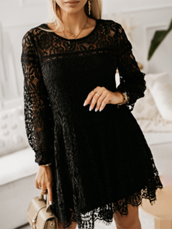 Women's Mini Dresses in lace with long sleeves, elegant, solid color