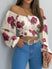 Women's T-shirt off shoulder elegant, crossed straps, long lantern sleeves