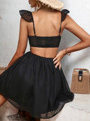 Women's Mini Dress with straps, Sexy backless hollow out, elegant