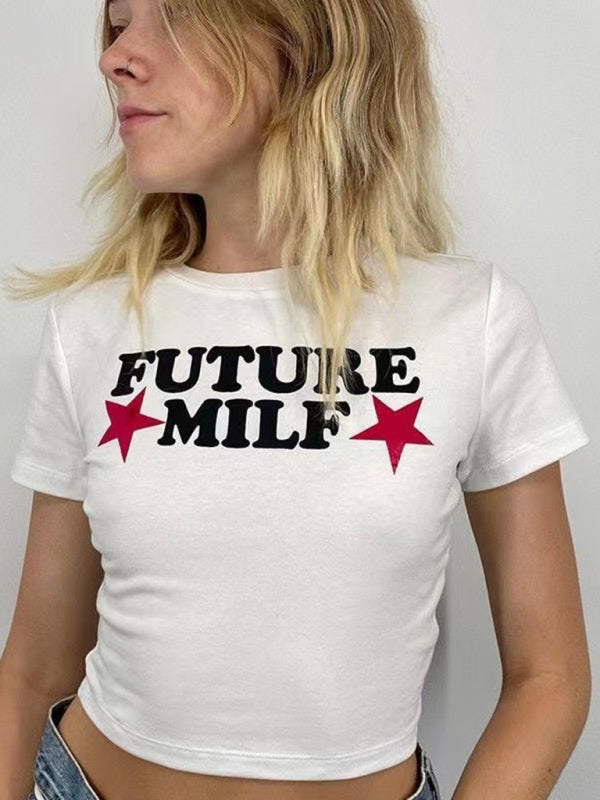 Women's T-Shirt Trendy Short Tight Lettering printed elegant, streetwear