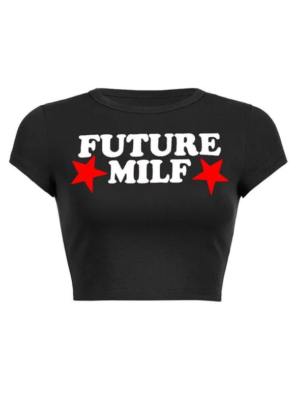 Women's T-Shirt Trendy Short Tight Lettering printed elegant, streetwear