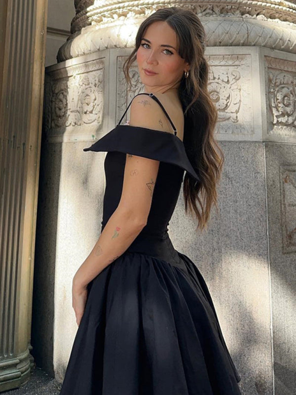 Women's Mini Dress straps sexy elegant, asymmetrical bare shoulder, high-end