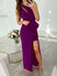 Evening Dress Long split, sexy, off the shoulder, cutouts on one shoulder