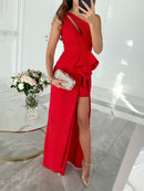 Evening Dress Long split, sexy, off the shoulder, cutouts on one shoulder