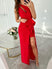 Evening Dress Long split, sexy, off the shoulder, cutouts on one shoulder