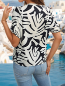 Women's shirt elegant printed v-neck , short sleeves, summer