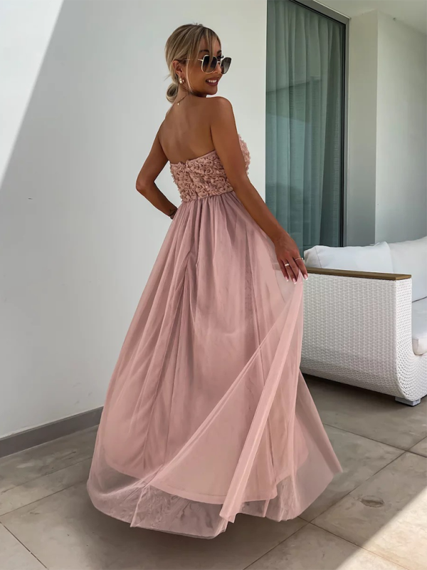 Women's dress party, strapless, sexy, backless, patchwork, loose