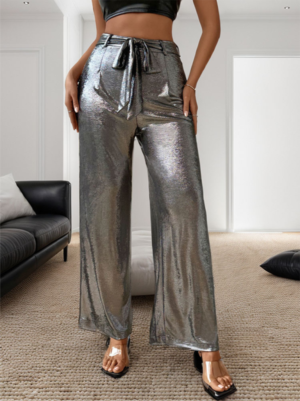 Women's Pants metallic shiny, fluid stretch, elegant, high waist, sexy