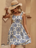 Women's Mini Dress, damask print, backless, ruffles, casual, elegant