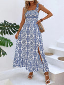 Women's Dress Maxi straps and slit on the thigh elegant, printed