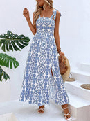 Women's Dress Maxi straps and slit on the thigh elegant, printed
