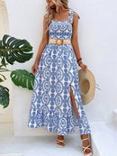 Women's Dress Maxi straps and slit on the thigh elegant, printed
